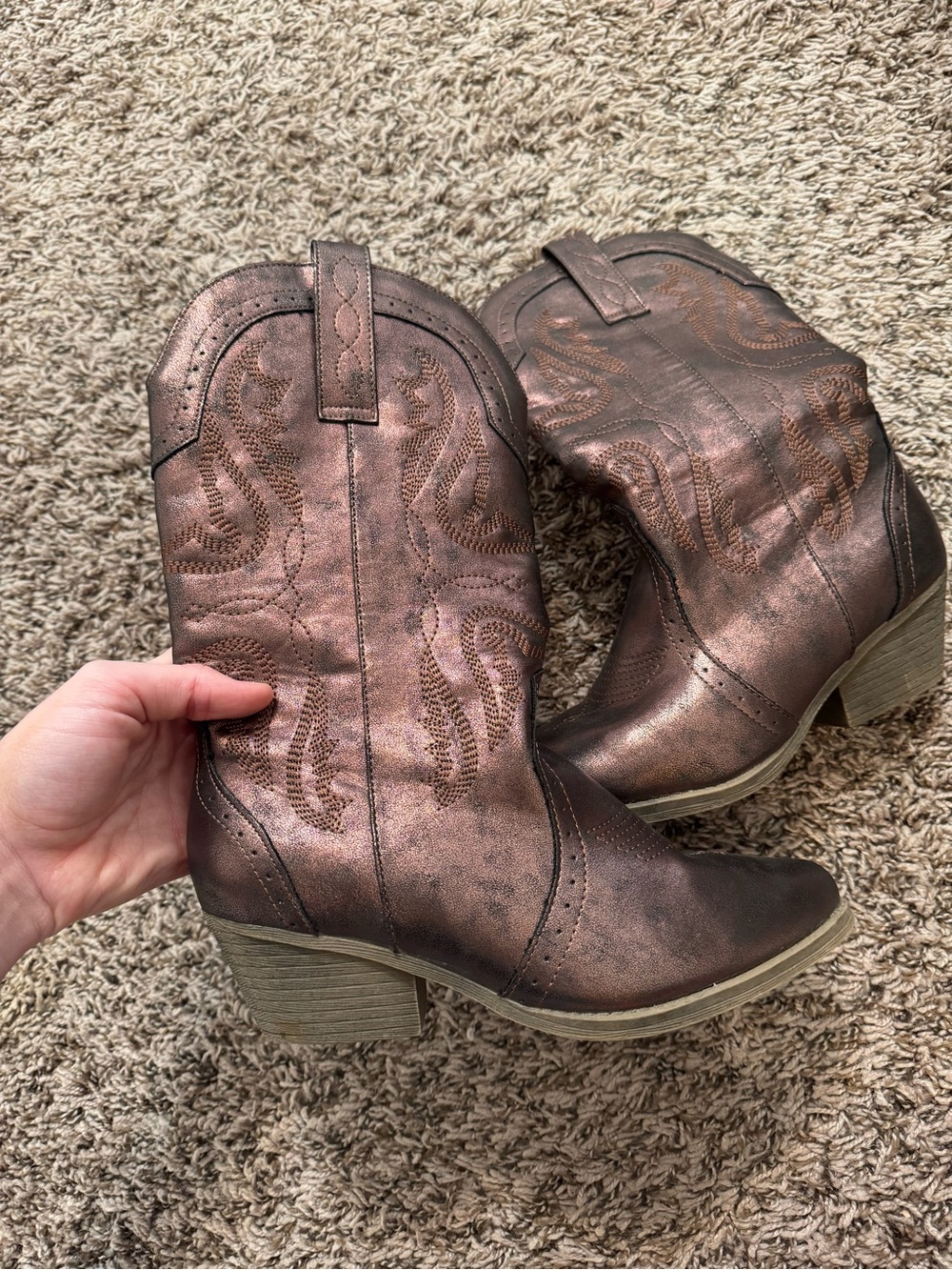 Metallic Bronze Western Ankle Boots